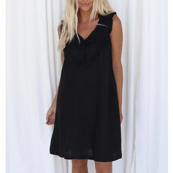 Lauren Ralph Lauren Mini Dress LBD Comfy Beachy Boho Embroidered Black 2X - Picture 1 of 13